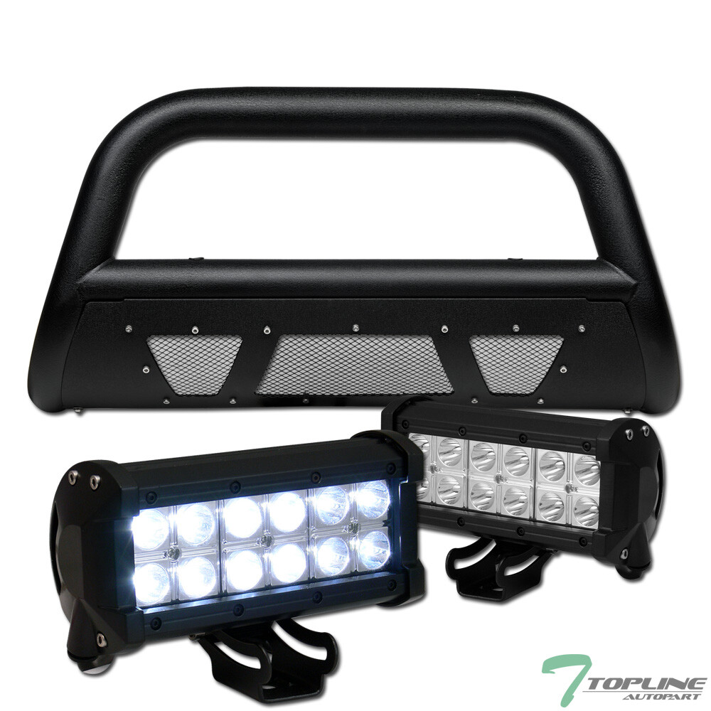 Topline For 2011-2019 Explorer Textured Blk Studded Mesh Bull Guard+36W LED Bars