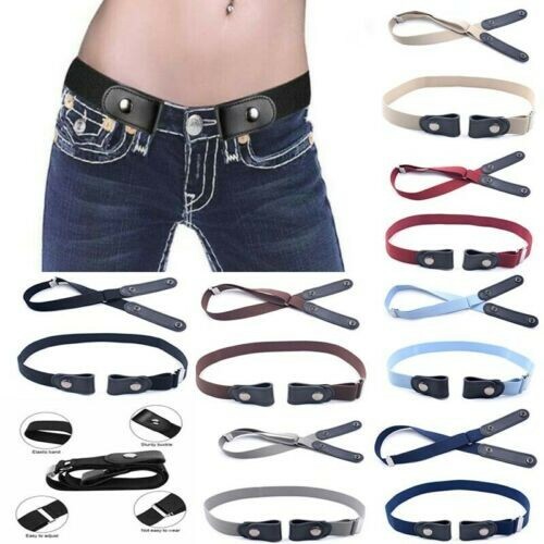 New Women Buckleless Buckle Free Elastic Invisible Waist Belt Waistband Stock