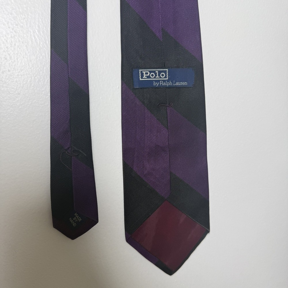 Vintage Polo Ralph Lauren Black Purple Striped Silk Tie