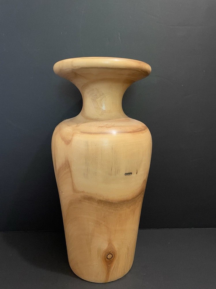 Vintage Large Wood Handmade Vase Signed Ming 1999