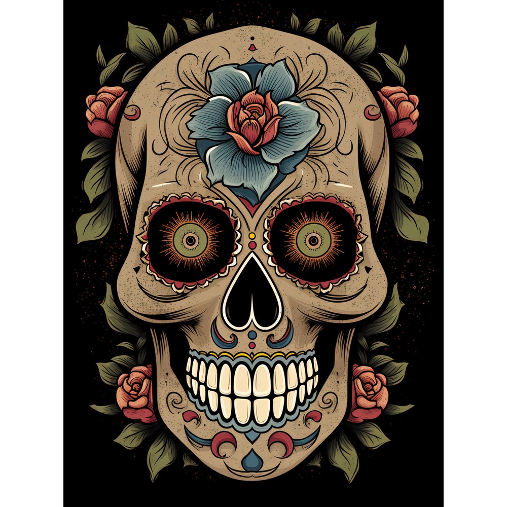 Old School USA Tattoo Day Dead Skull Rockabilly Americana 50s Art Print 18X24 In