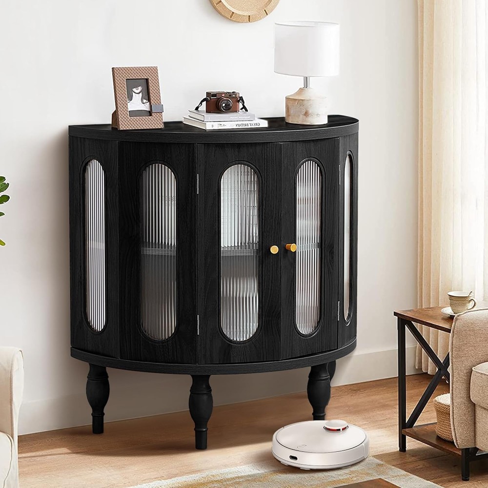 31 Inch Curved Sideboard Storage Cabinet with Accent Shelf