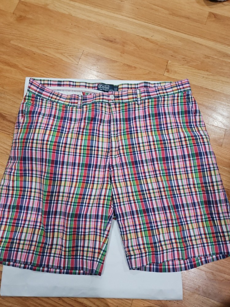 Polo Ralph Lauren Prospect Shorts Mens 40 Blue Pink Plaid Pockets Flat Front