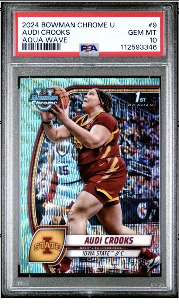 2024-25 Bowman Chrome Audi Crooks #9 Aqua Wave /299 RC PSA 10