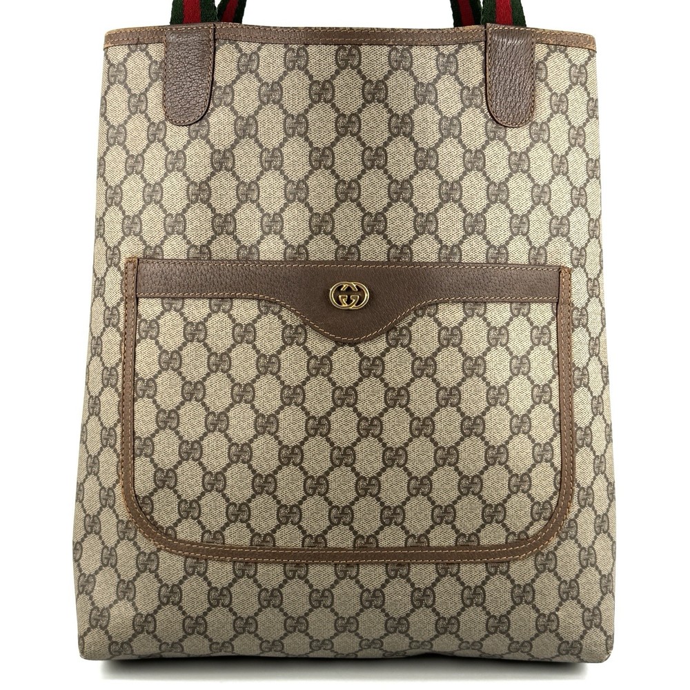 Vintage GUCCI Sherry Line PVC Leather Brown Tote Bag Authentic From Japan