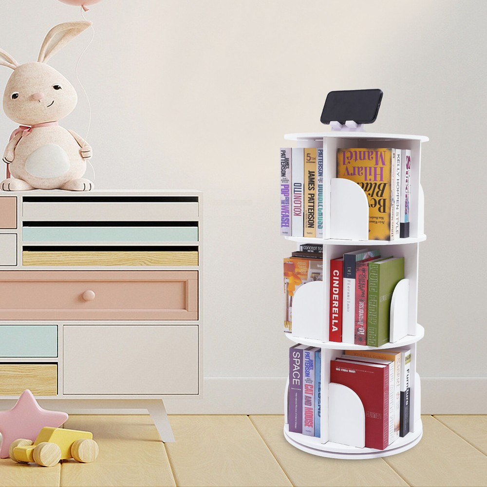 3 Tier 360° Rotating Bookshelf Bookcase Freestanding Storage Shelf Display Rack