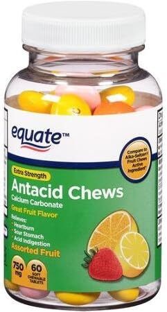 Equate Extra Strength Antacid Chews Assorted Fruit Soft Chewable Tablets, 750mg,