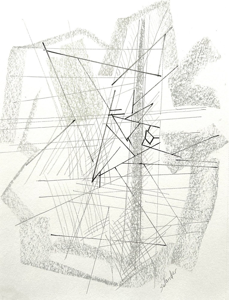 Abstract Mixed-media Compositional Drawing by Erik Sulander 9x12 Signed-image