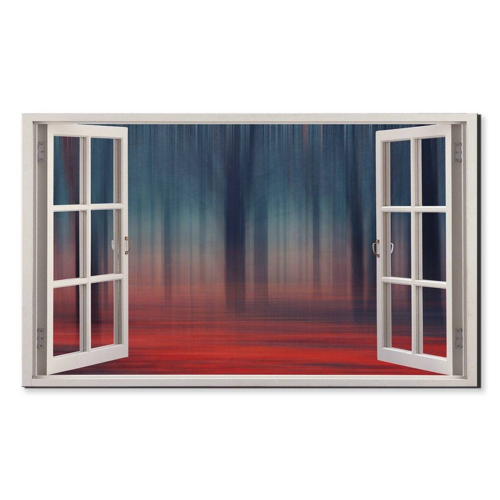 Red Blue Forest Abstract Window View Wall Art Canvas Unframed Print Art-image