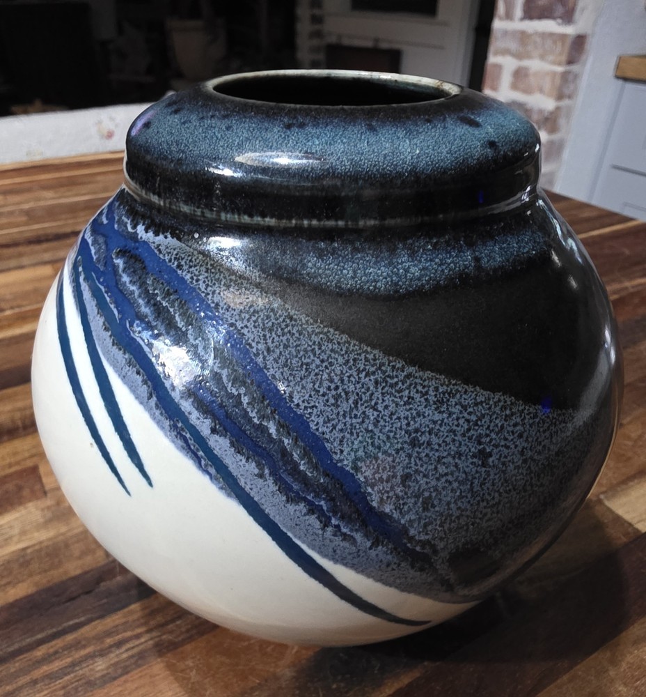 Still Fire Pottery Artist Signed Bauer Weedpot Vase Pot Planter Studio Art Blue