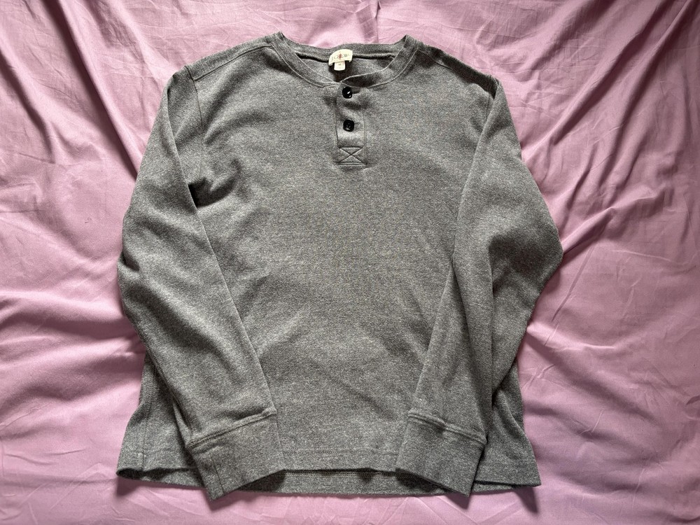 J Crew Oarsman Shirt Mens Medium Gray Long Sleeve Henley Cotton Jersey