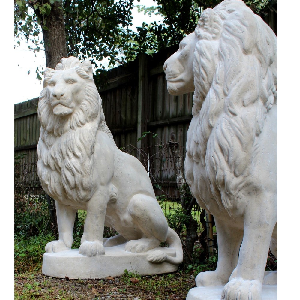 Life Size Marble Lion Statues for Porch or Driveway Entrance – Faux Stone