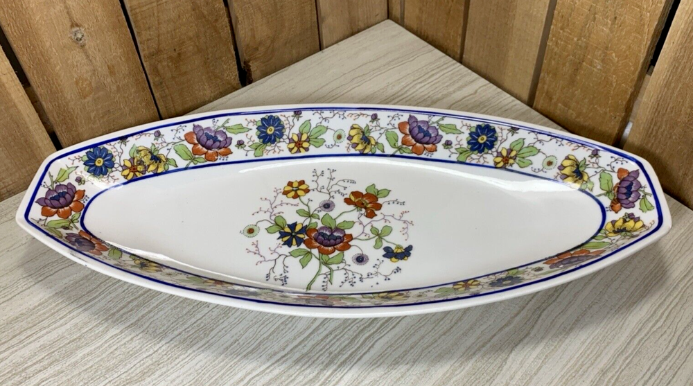 Vintage OG Germany Floral Oval Fruit Vegetable Snack Serving Platter Dish 12 3/4