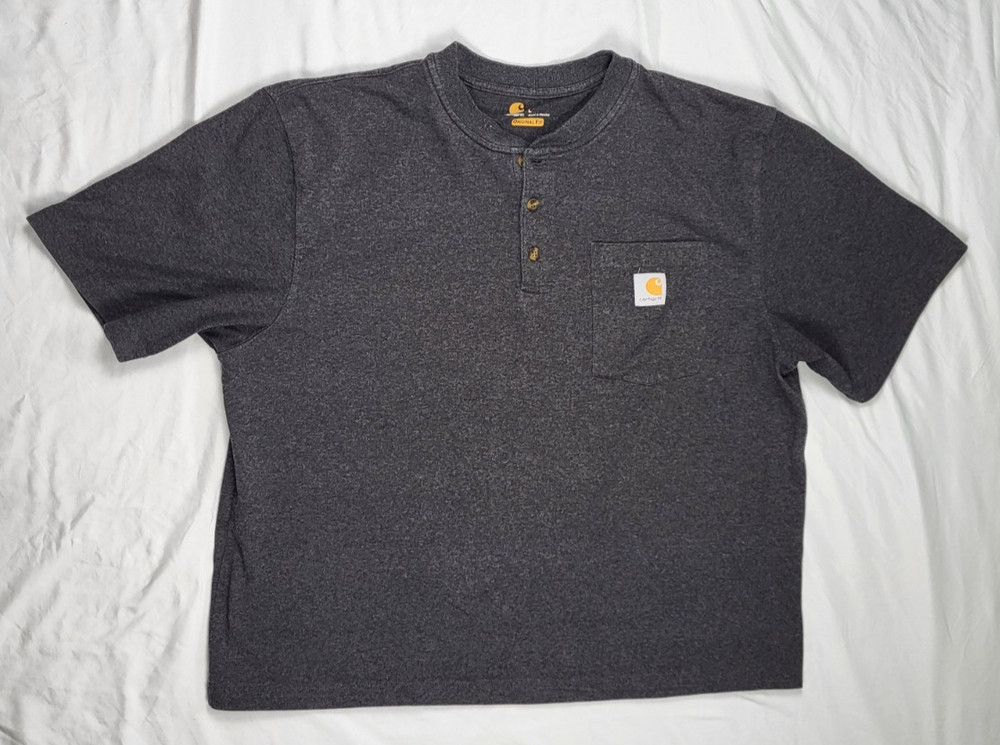 Carhartt T Shirt Men's Large Gray Original Fit Henley Pocket Classic Outdoor