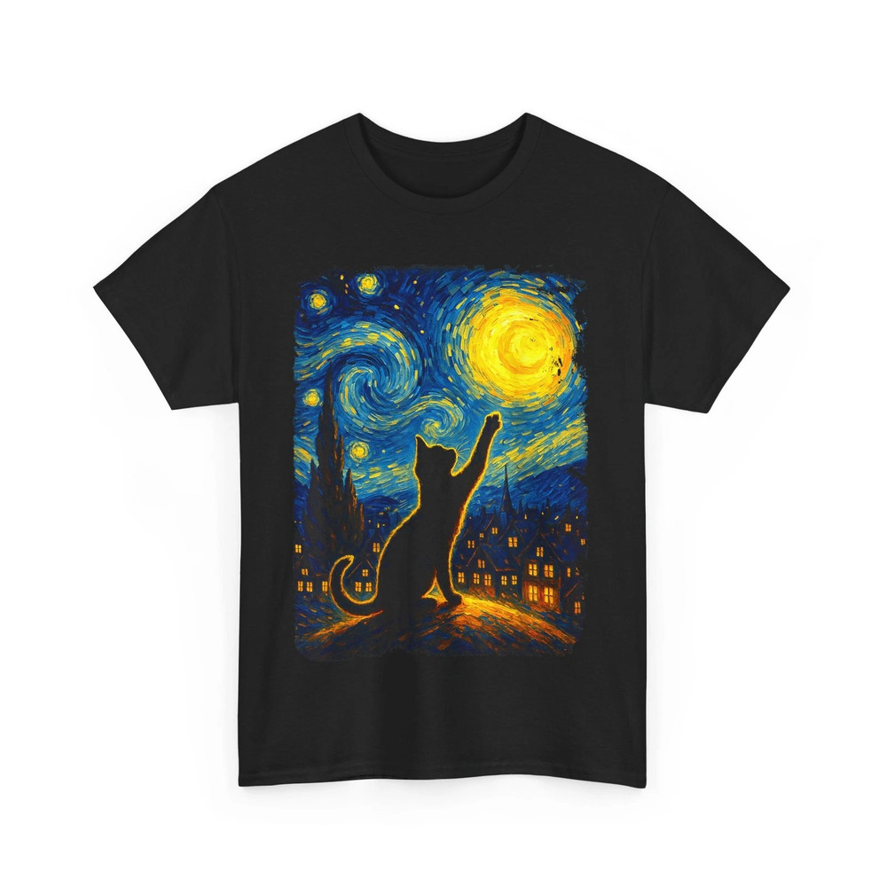 Black Cat Starry Night Van Gogh Cat, Cat Mom, Cat Dad T-Shirt