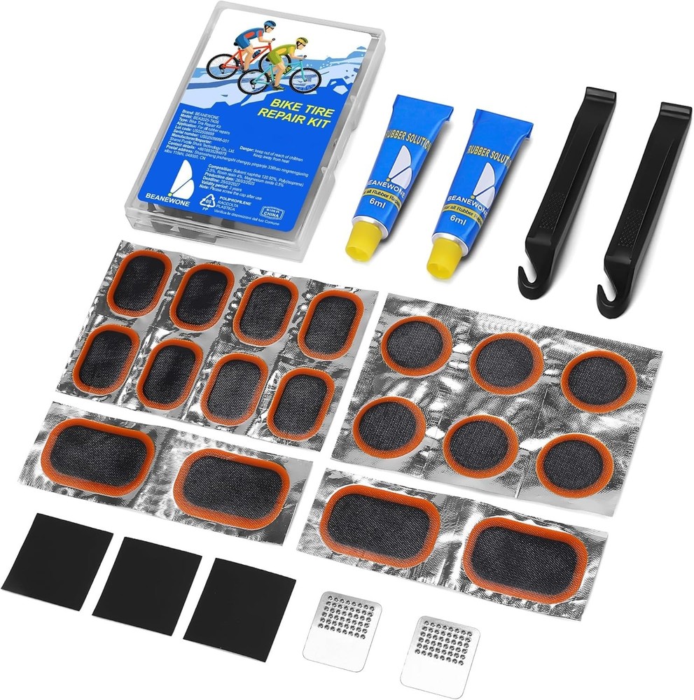 Portable Bike Tire Repair Kit with Inner Tube Patches in Compact Case