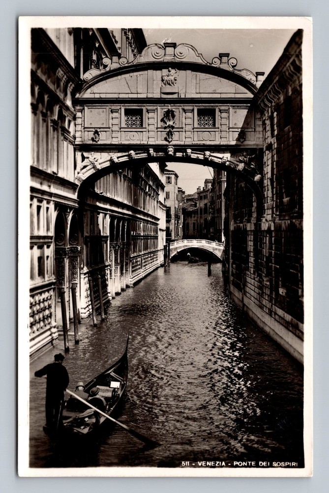 Italy- Venice Bridge Of Sighs Gondola Souvenir Postal Old Card Vintage Postcard