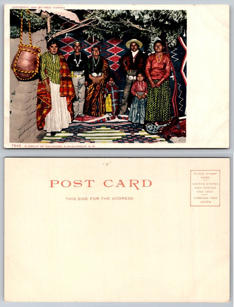 1906 Fred Harvey Navajo Group Postcard Albuquerque NM Native American RPPC