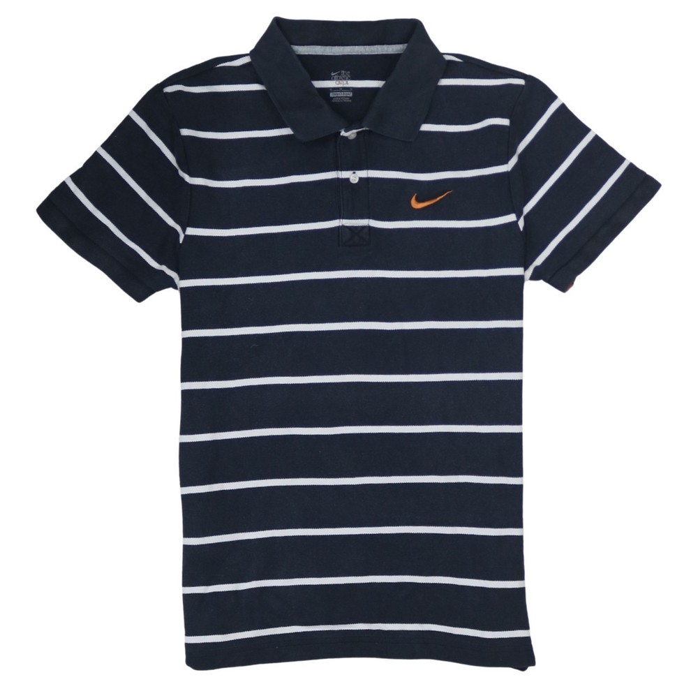 Nike Womens Polo Shirt Navy White Striped Embroidered Swoosh Jersey Cotton M