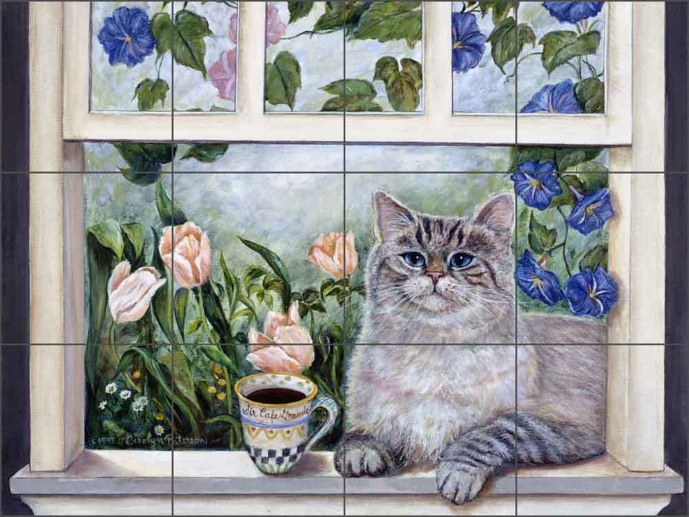 Ceramic Tile Mural Kitchen Backsplash Paterson Coffee Cat Art CPA001