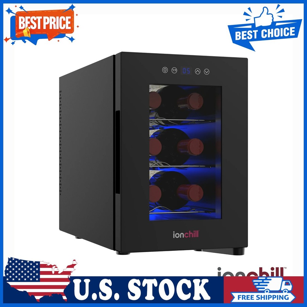 Ionchill 6-Bottle Wine Cooler, New Standard Door Mini Fridge with Wine Rack