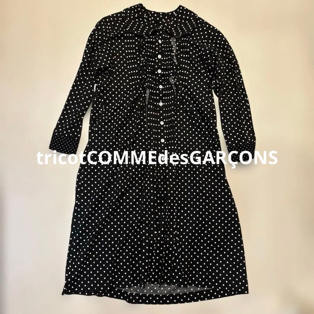 Tricot Comme Des Garcons ad 2015 Dot Dress Round Collar Ruffle Japan Size S