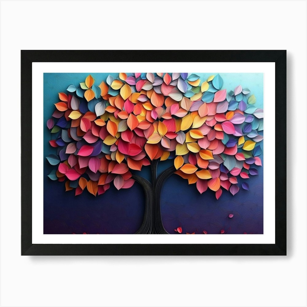 Vibrant Multicolor Tree Framed Wall Art Canvas Print