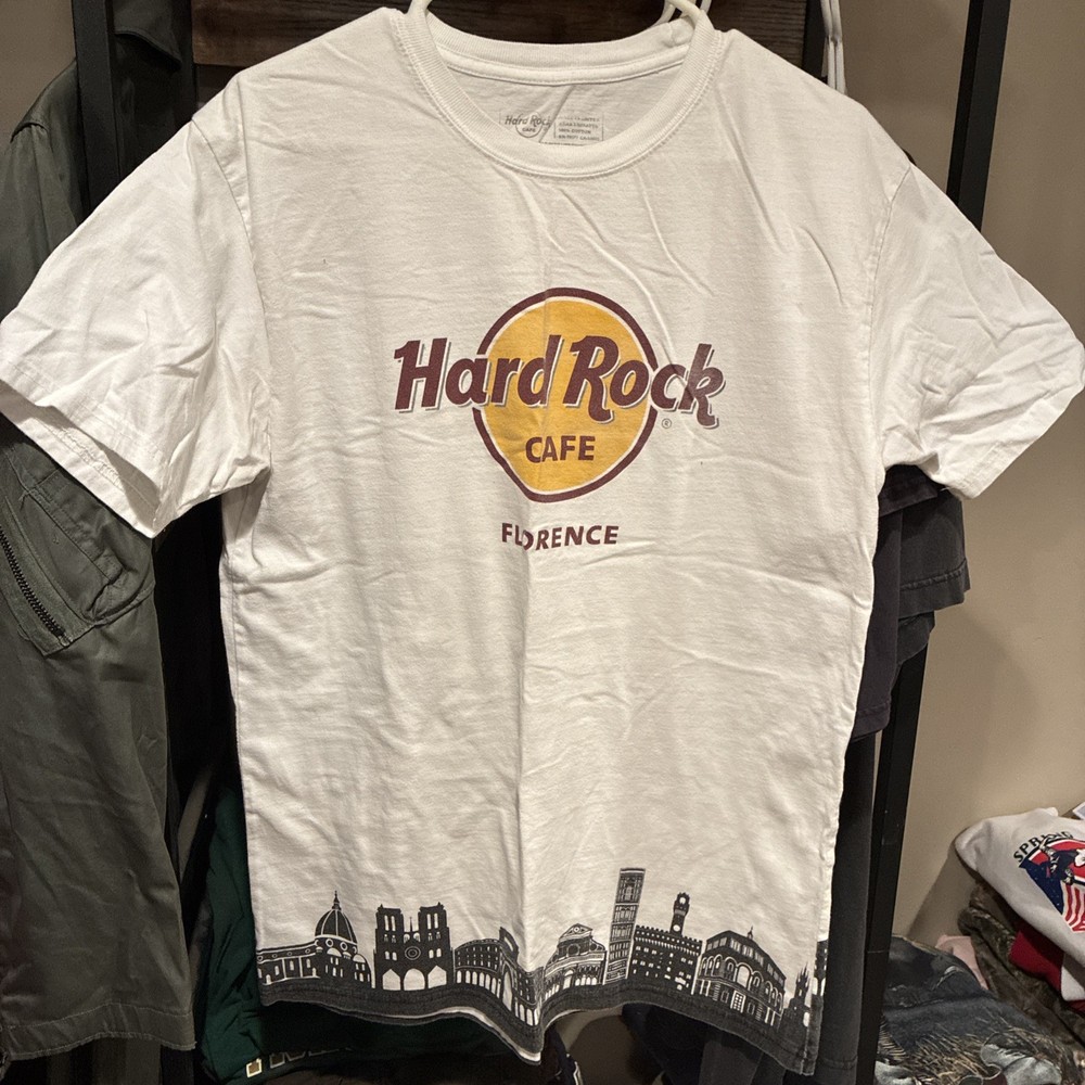 Hard Rock Cafe Florence Italy Vintage 90s White T-Shirt Size Large