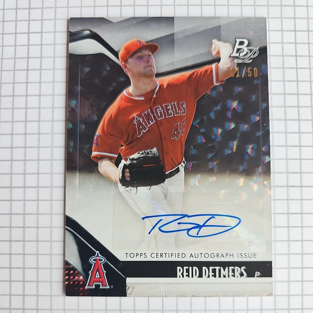 Reid Detmers 2021 Bowman Platinum Blue Foil Auto RC 22/50 Angels