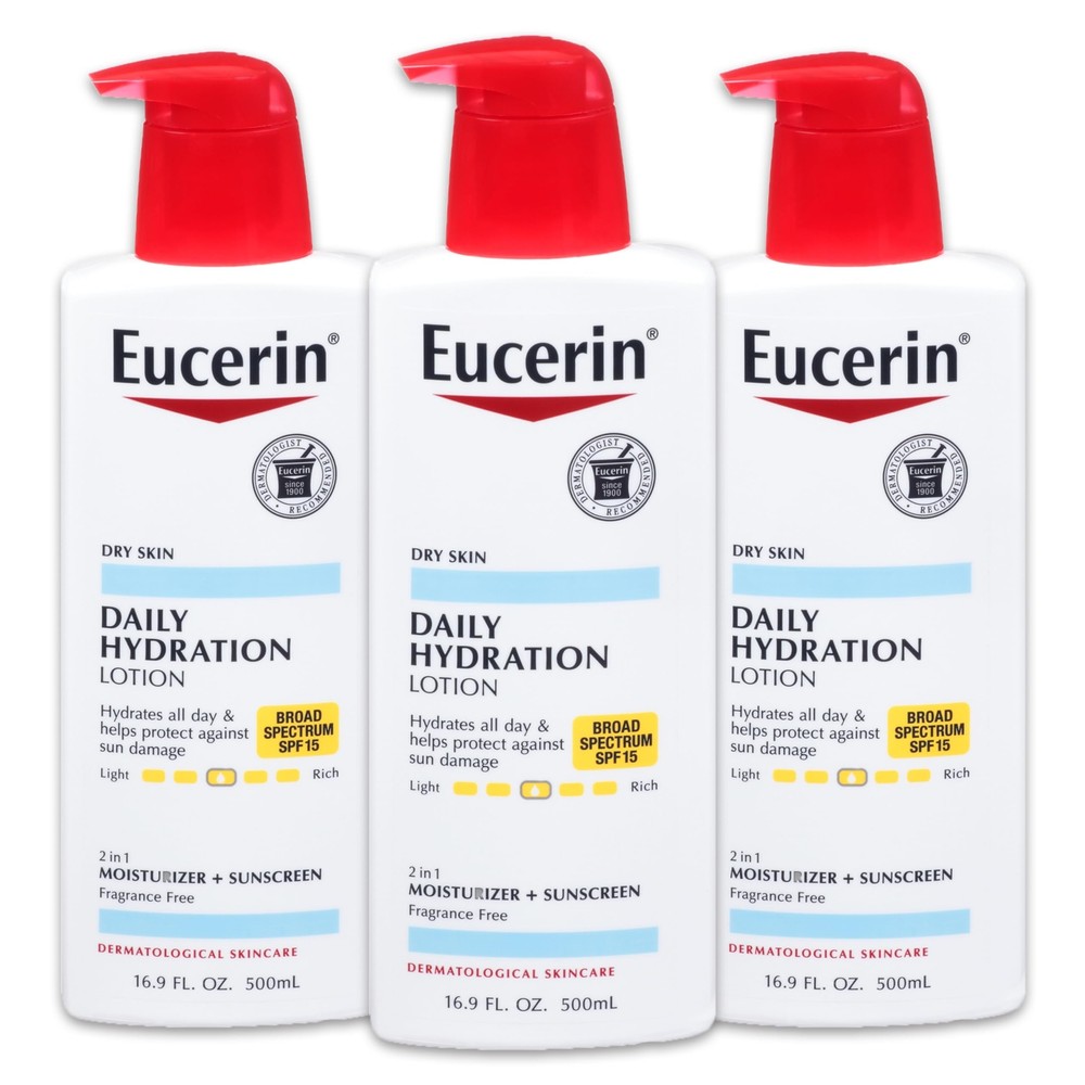 Eucerin Daily Hydration Lotion 16.9oz 3-Pack Fragrance Free Moisturizing Body Lotion