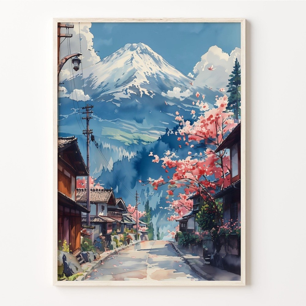 Mount Fuji Watercolor Painting Japanese Travel Poster Wall Art