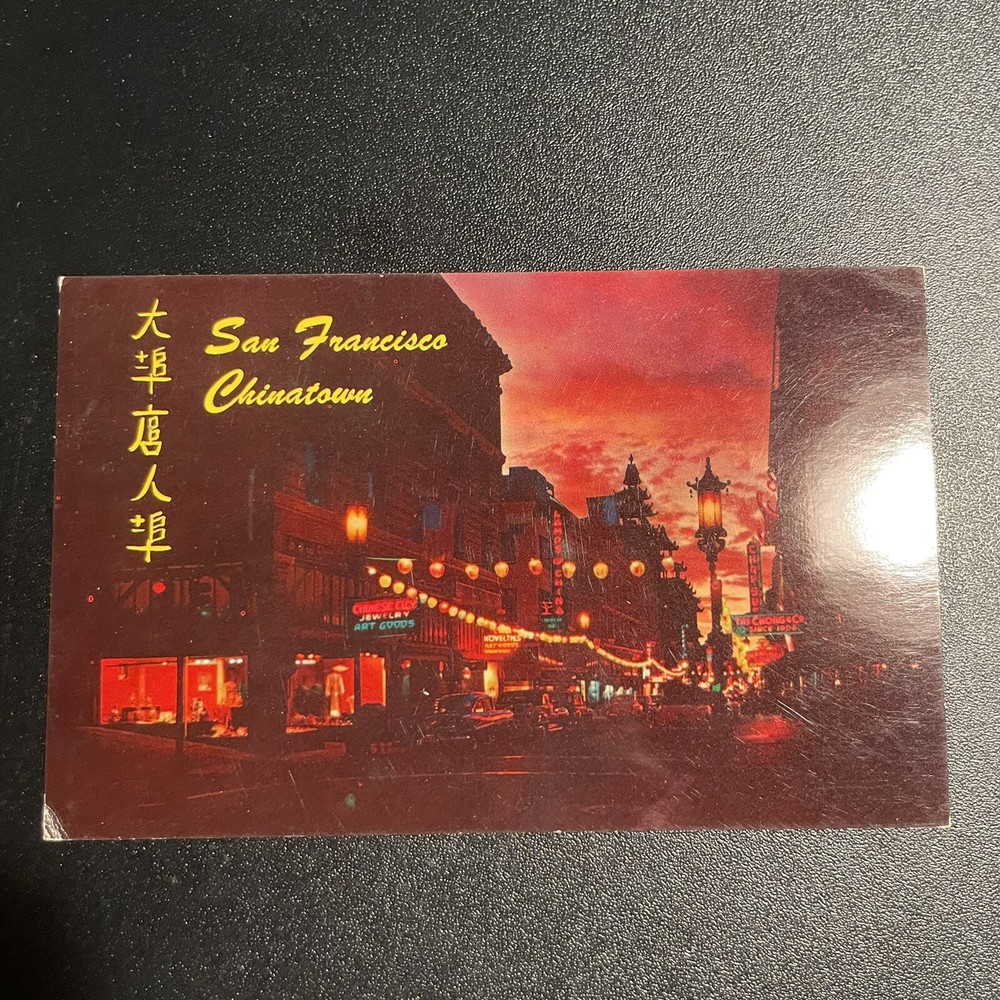 Vintage Postcard China Town Grant Avenue San Francisco California Sunset Night