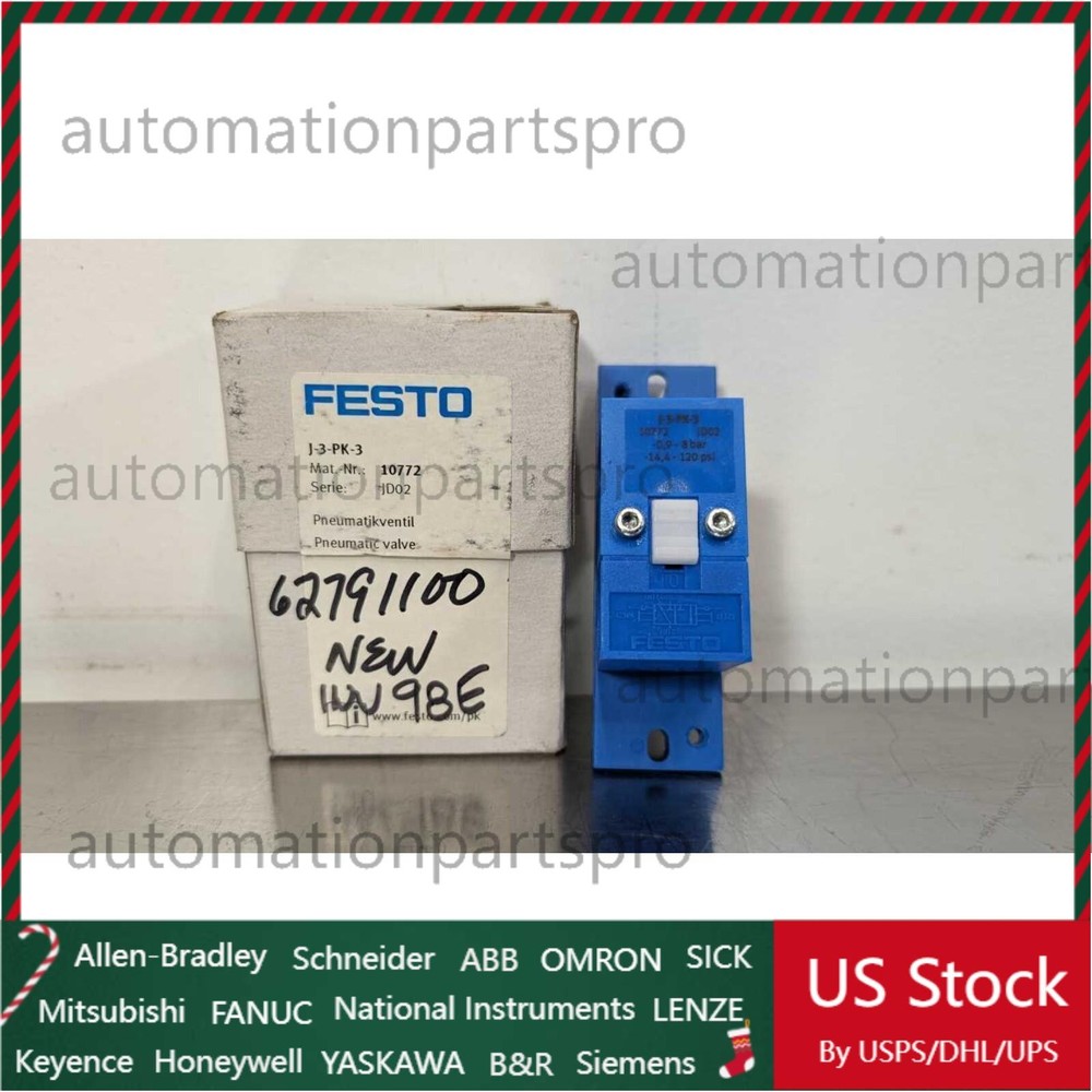 NEW FESTO 10772 J-3-PK-3 Pneumatic Valve Ser JD02 -0.9-8 bar -14.4-120 PSI