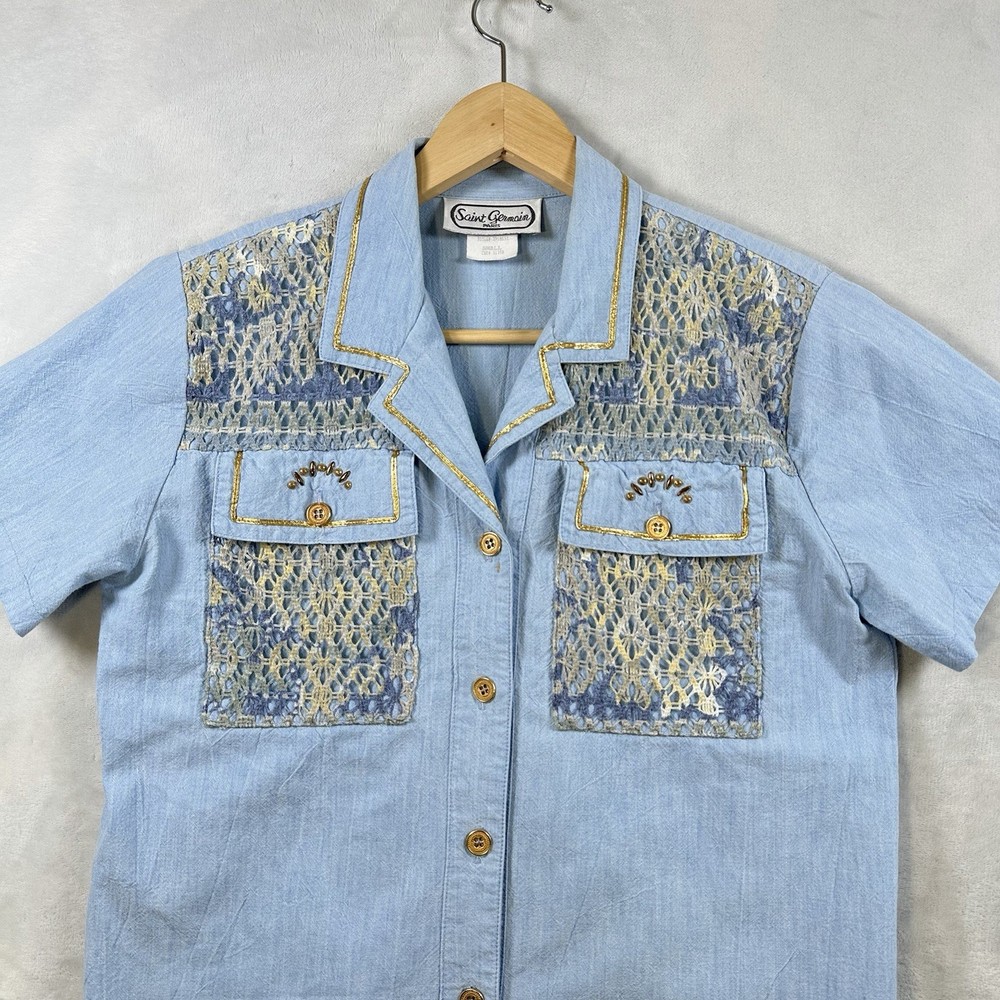 Vintage Saint Germain Paris Studded Shirt Womens S Cowgirl USA