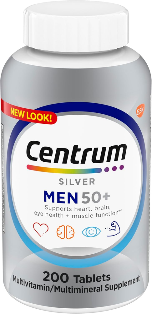 Silver Men'S 50+ Multivitamin with Vitamin D3, B-Vitamins - 200 Tablets