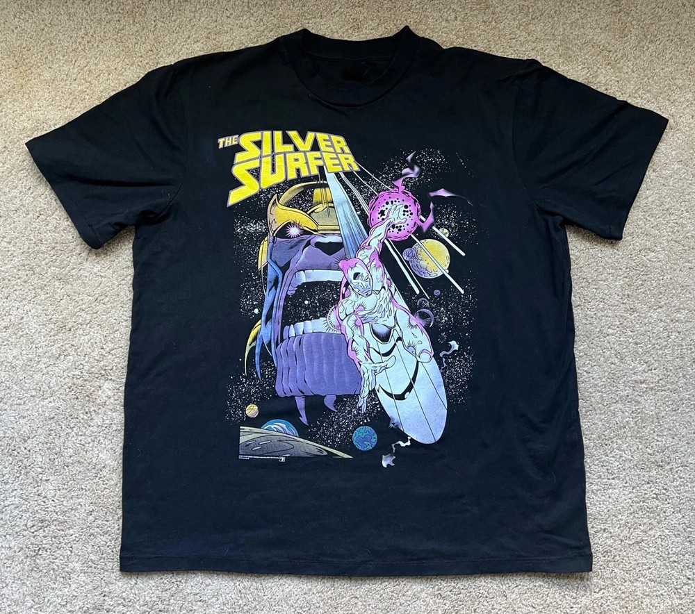 Marvel Mask And Disguise Silver Surfer Thanos Black T Shirt Size S-5XL Reprint