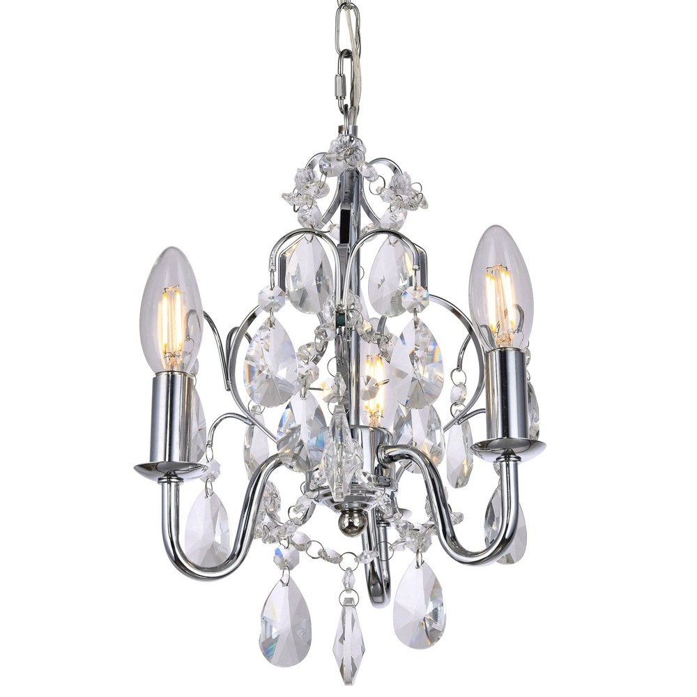 Elegant Chrome Kaede 3-Light Crystal Chandelier with 9-1/2 Inch Design