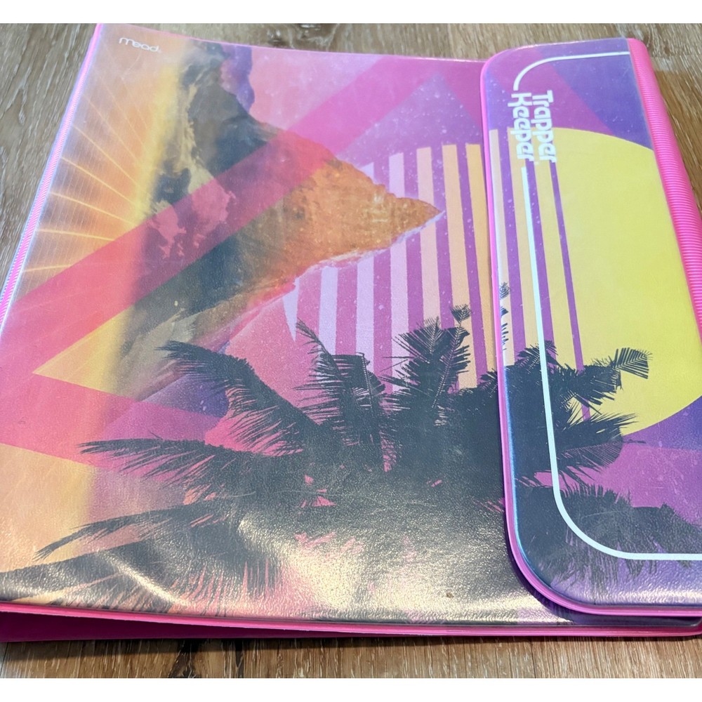 Mead Trapper Keeper 3 Ring Binder Retro 80s Sunset Palm Trees Vaporwave Pink
