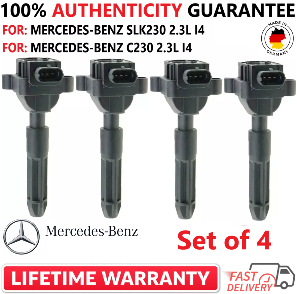 x4 OEM BERU Ignition Coils For 2001-2004 Mercedes-Benz SLK230 C230 2.3L I4