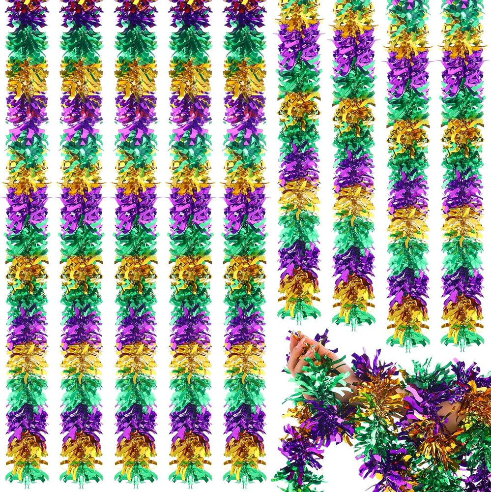 8 Pieces 52.5 Feet Mardi Gras Tinsel Garland Decoration Green Purple and Gold Me