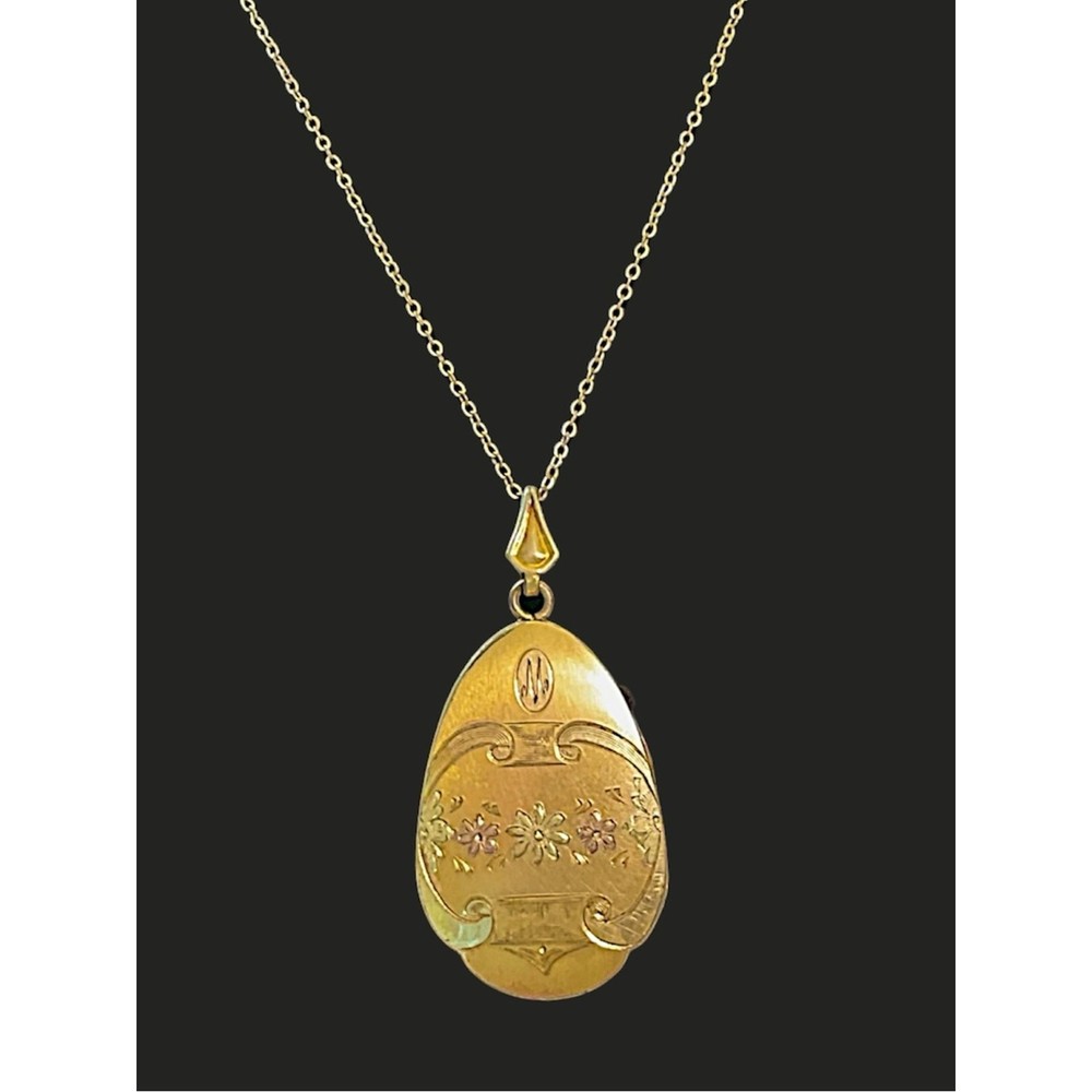 Vintage Gold Filled Floral Etched Locket Necklace Initial M