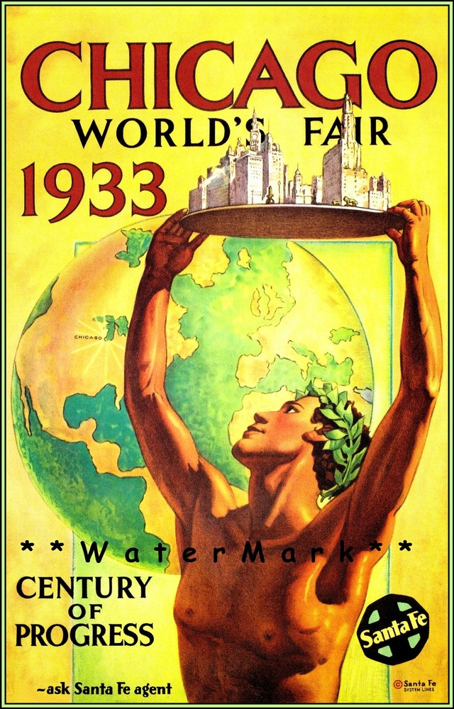 Chicago World's Fair 1933 Santa Fe Railroad Vintage Poster Print Travel USA