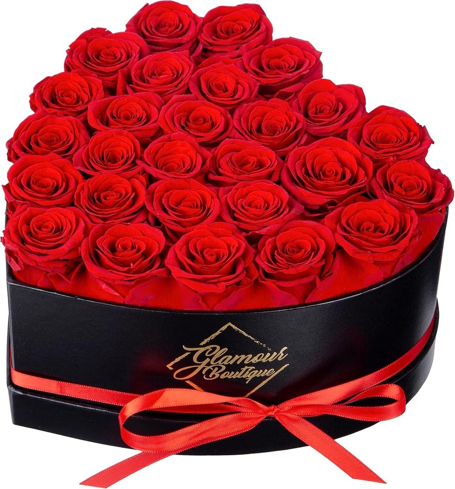 27 Preserved Roses in Heart Box - Stunning Anniversary Gift