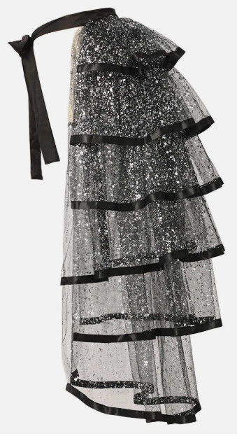 Steampunk Tie On Bustle Skirt Black Silver Mesh Victorian Gothic Costume