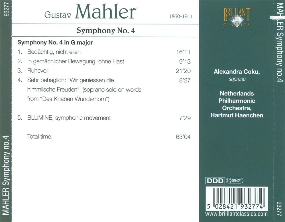 Hartmut Haenchen Mahler: Symphony No. 4 New Cd