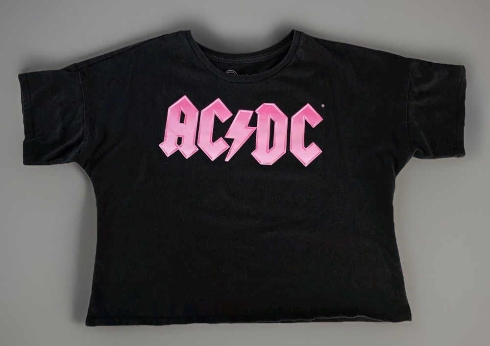 ACDC Shirt XL 14-16 Black Pink Crop Top Tee Band Graphic Rock Music,women’s Sz S