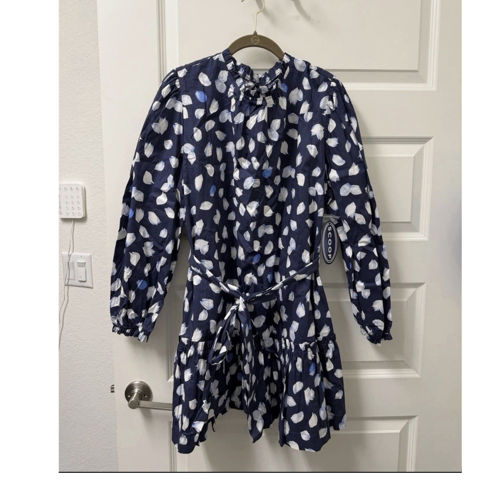 Scoop Mock Neck Tiered Floral Dress Girls L (12-14) Blue/White Long Sleeve
