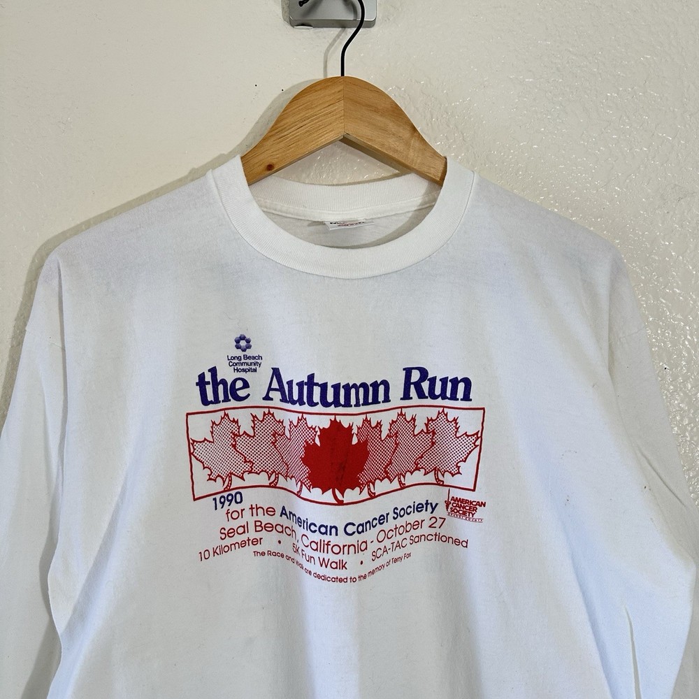 Vintage 1990 The Autumn Run Long Sleeves White Tshirt Size XL