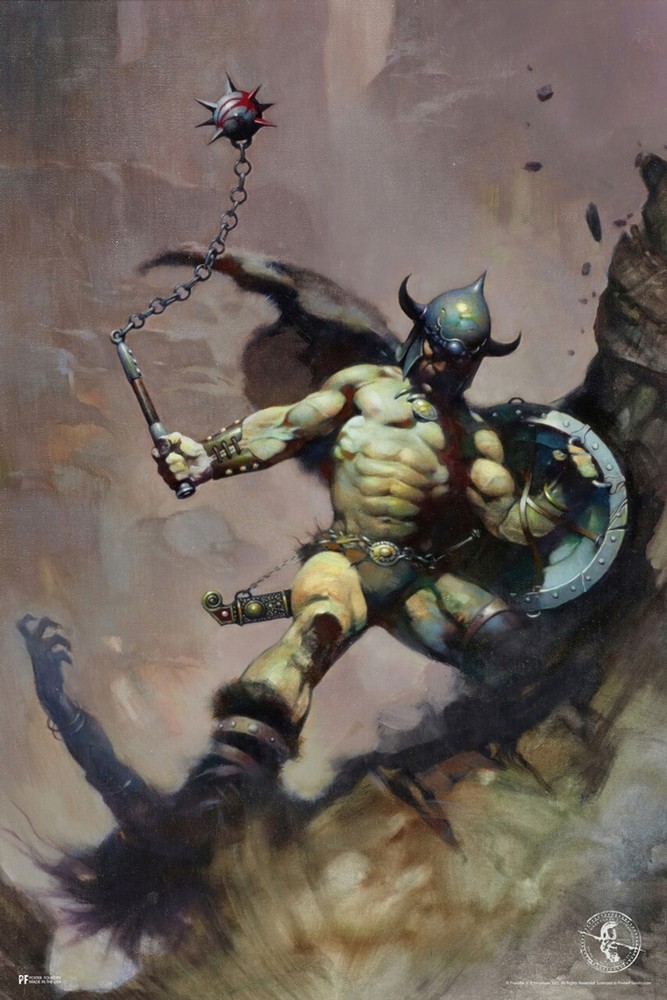 Frank Frazetta Warrior with Ball and Chain Gothic Fantasy Wall Art  