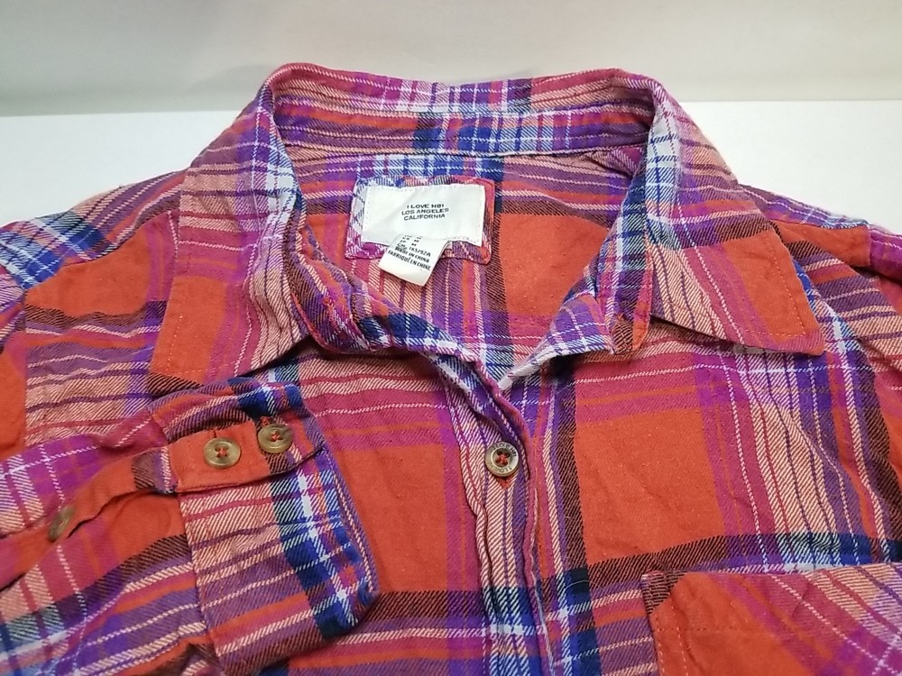 I Love H81 Womens Button Up Long Sleeve Plaid Medium Shirt